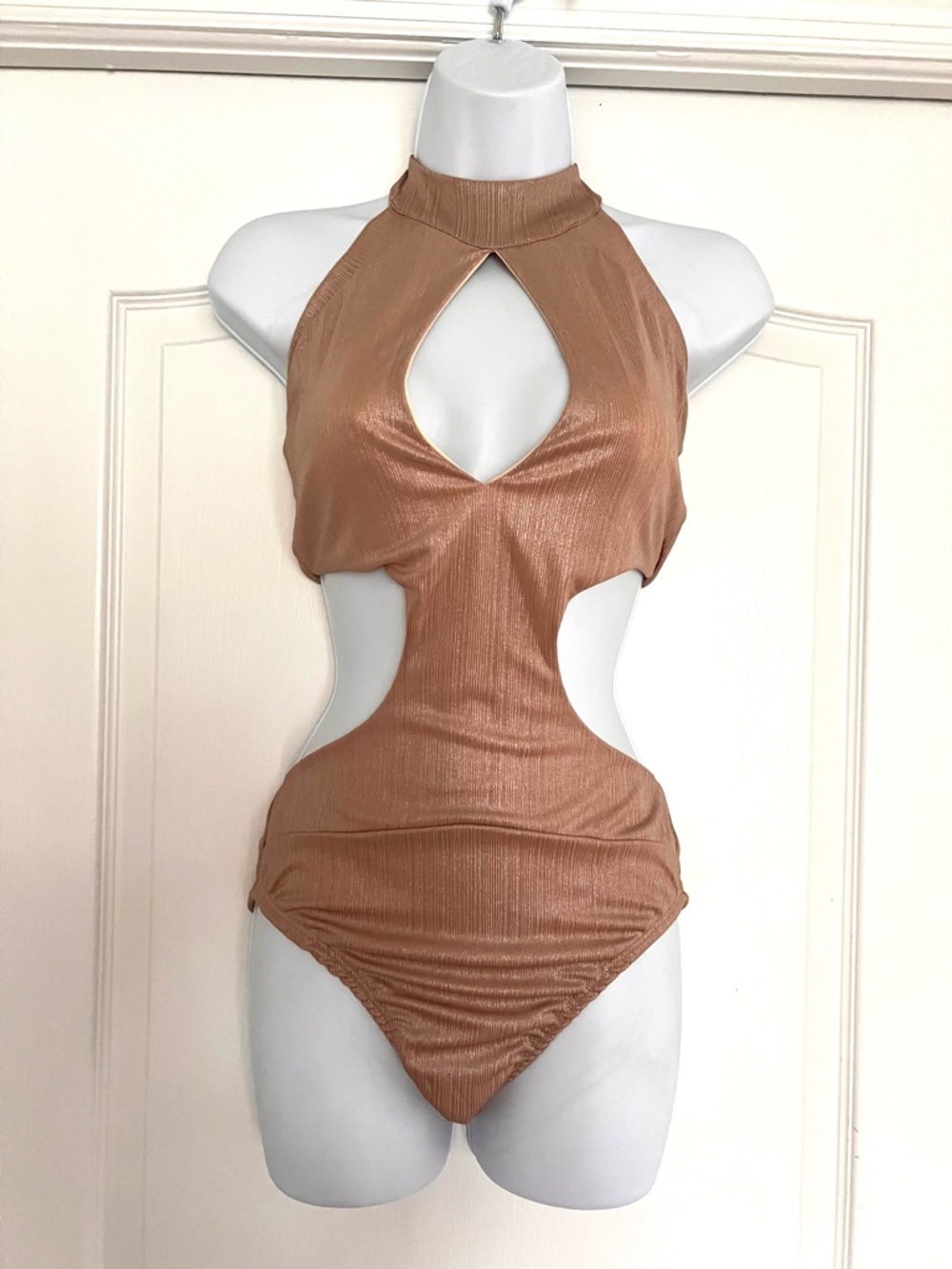Golden Halter Neck Cutout Swimsuit